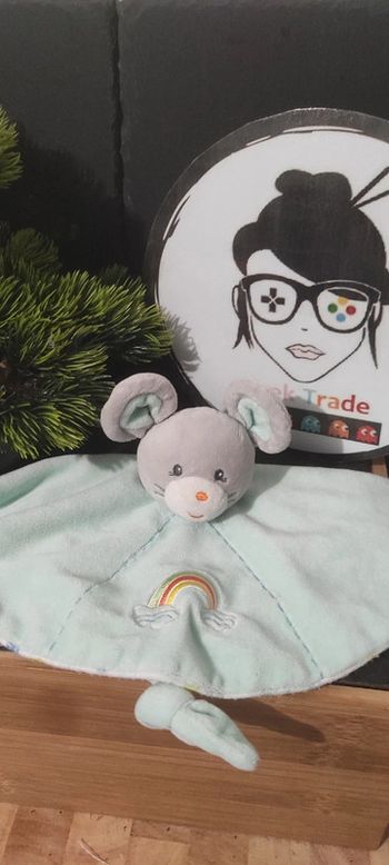 doudou souris gipsy vert menthe arc en ciel gris Blanc Noeud Rainbow Nuage