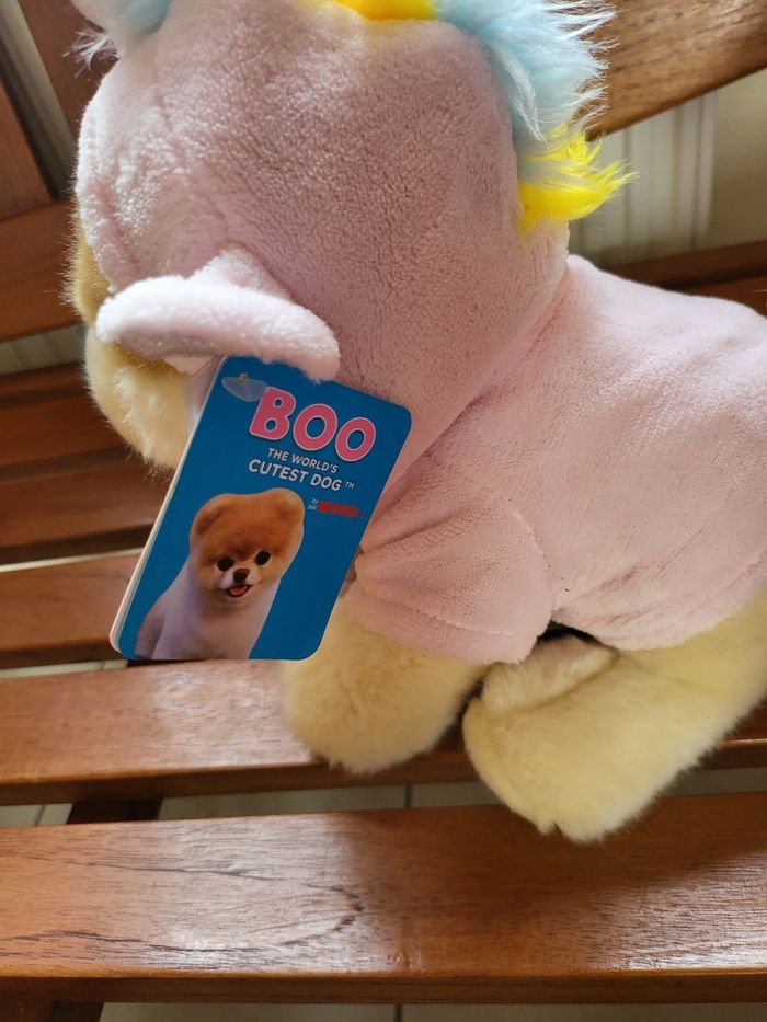 Peluche chien avec vêtement de licorne - photo numéro 4