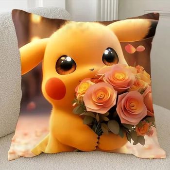 Housse d’oreiller 50x50 neuve - Pikachu bouquet de fleurs romantiques 💐