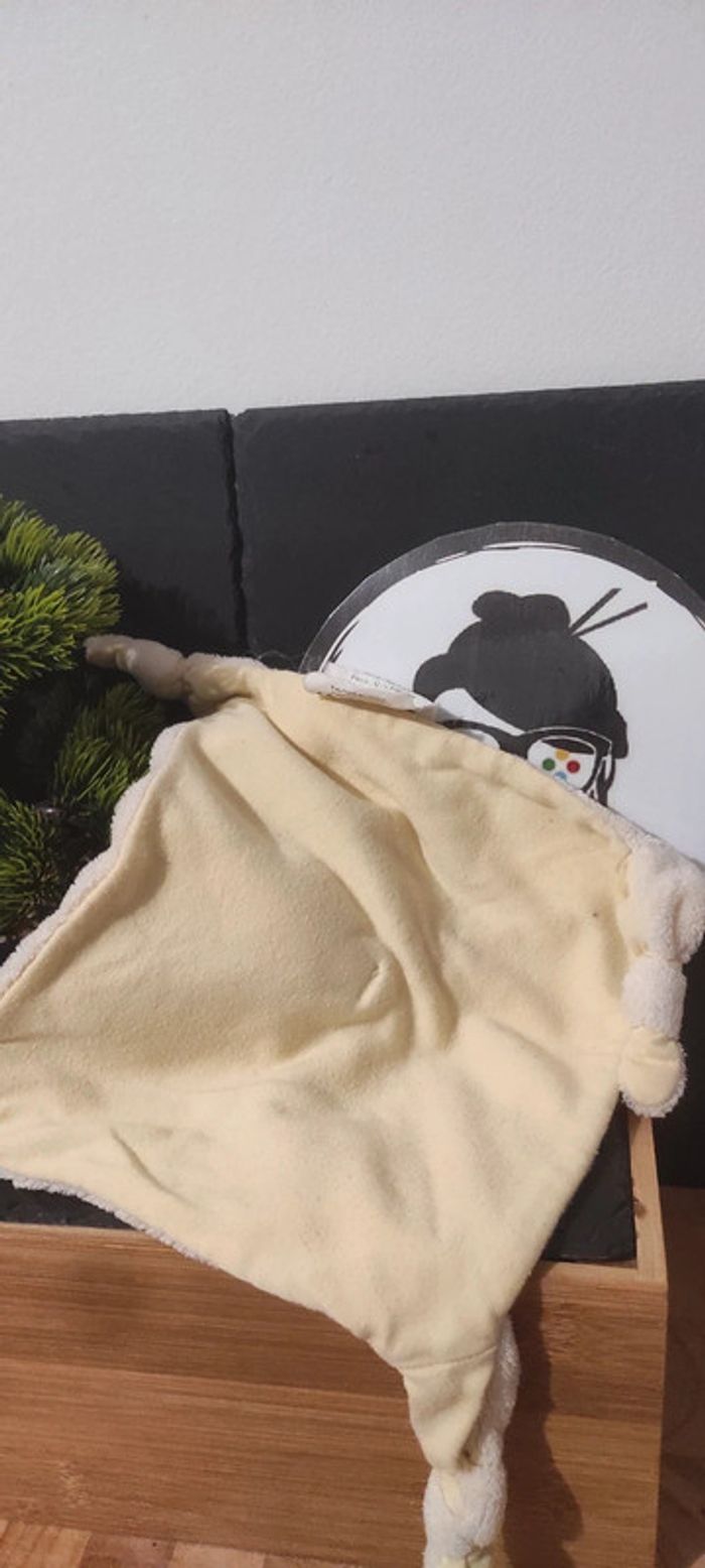 Doudou plat âne cheval Babou jaune beige blanc carré noir - photo numéro 2