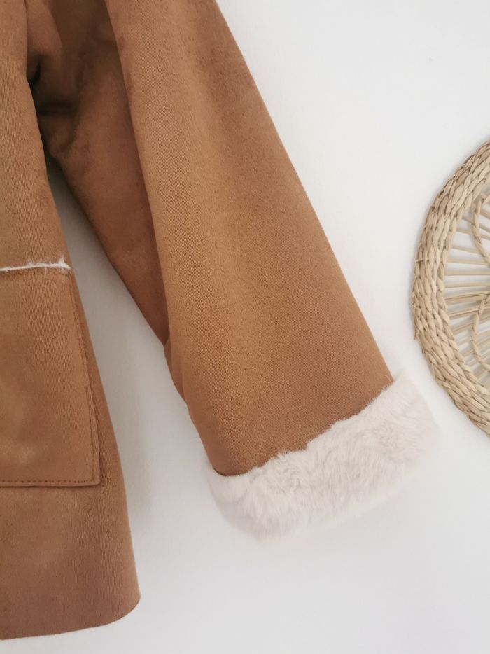 Manteau marron en suédine et fausse fourrure réversible Mango 3/4 Ans - photo numéro 5