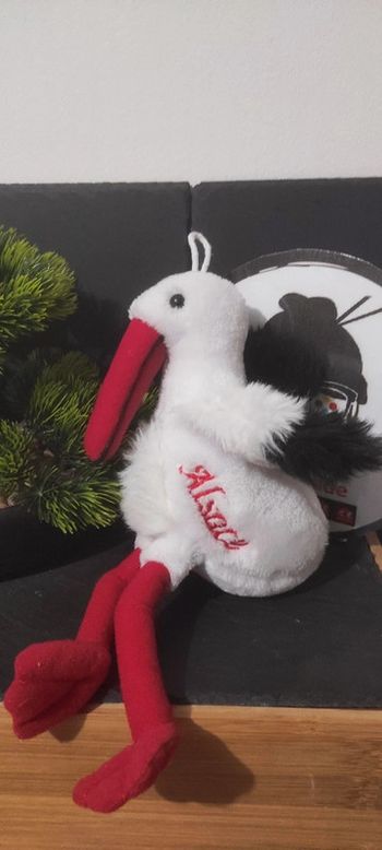 Peluche Cigogne Alsace Oiseau Blanc Noir Rouge Fourrure