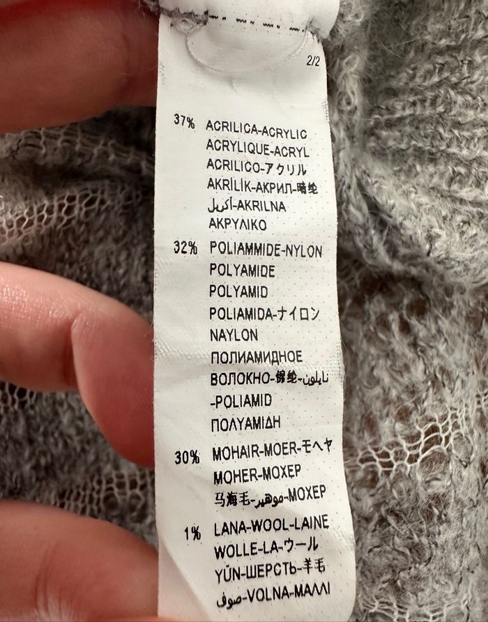 Cardigan oversize maille ajourée gris et blanc mohair Benetton T38 M - photo numéro 9