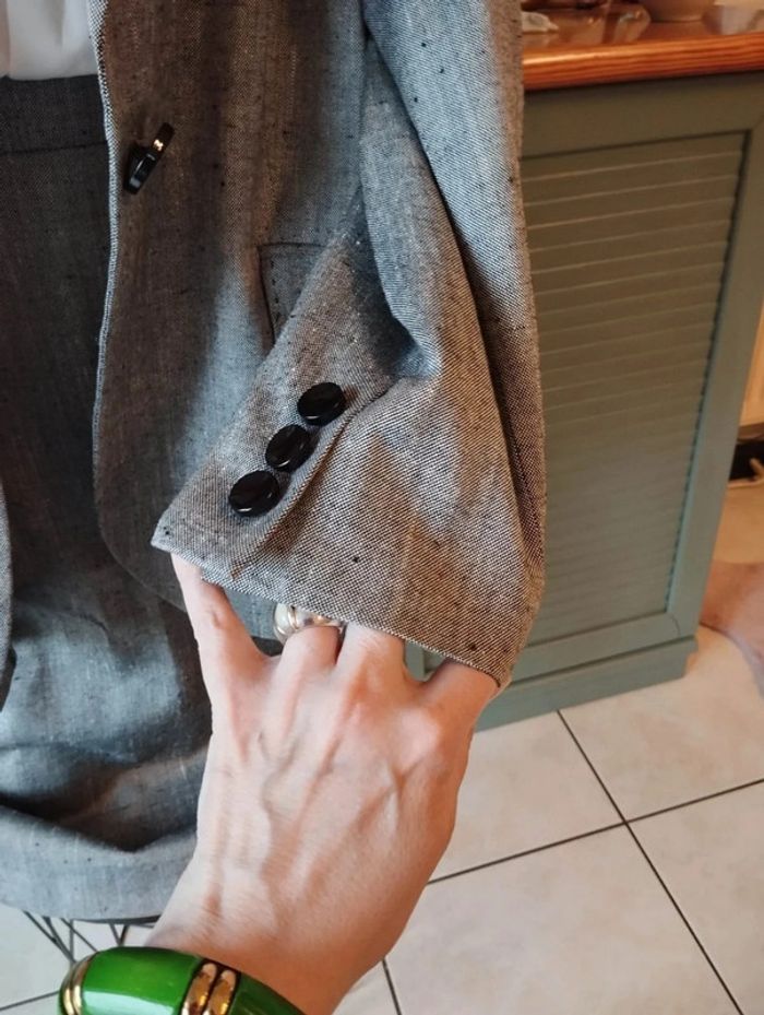 💞 Ensemble Blazer & Jupe Vichy Imitation Lin Collection Vintage Weill T44/46💞 - photo numéro 5