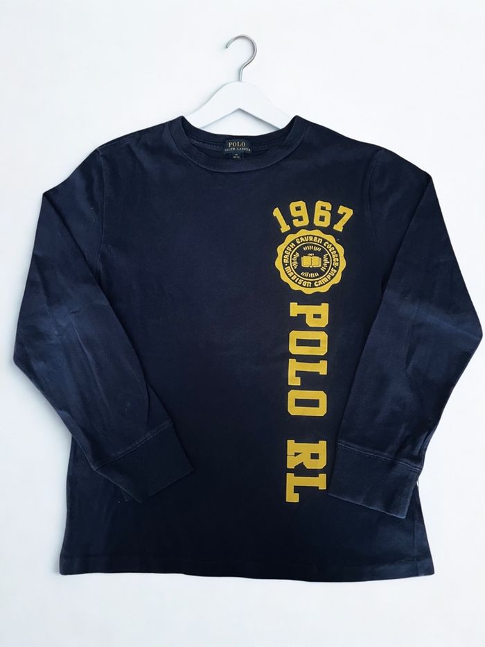 Tee shirt manche longue Ralph Lauren bleu marine logo jaune taille M (10-12 ans) - photo numéro 2