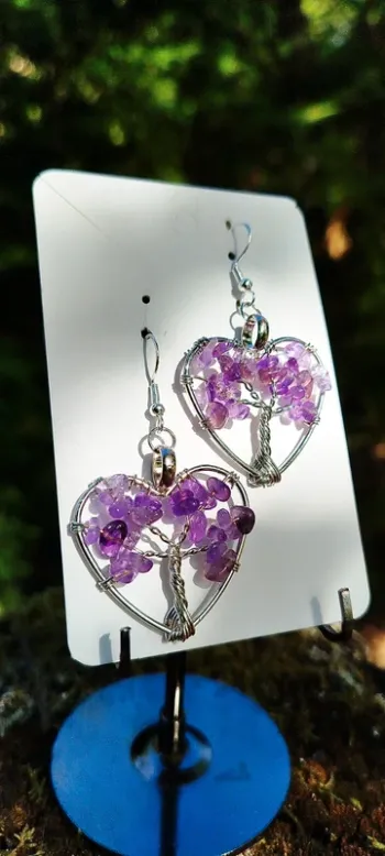 Boucles d'oreilles💜Coeur Améthyste