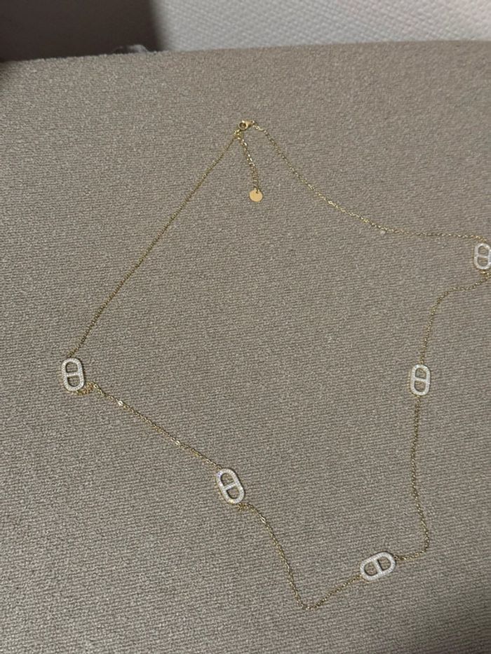 Collier sautoir réglable acier inoxydable or maillons farandole cristaux - photo numéro 8