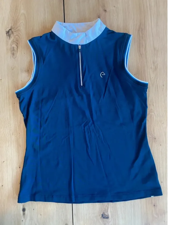 Débardeur Equitheme – Taille L – Bleu Marine avec Col Blanc – Très Bon État