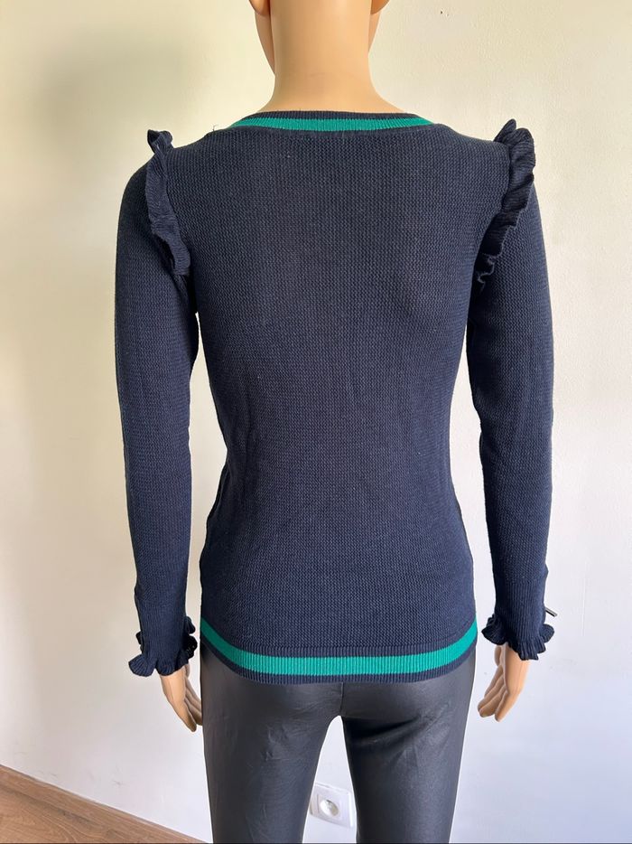 Pull bleu marine et vert à manches longues Morgan taille S TBE - photo numéro 5