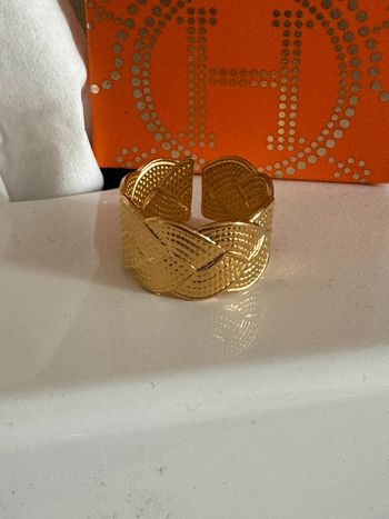 Bague large réglable tressée travaillée acier inoxydable or