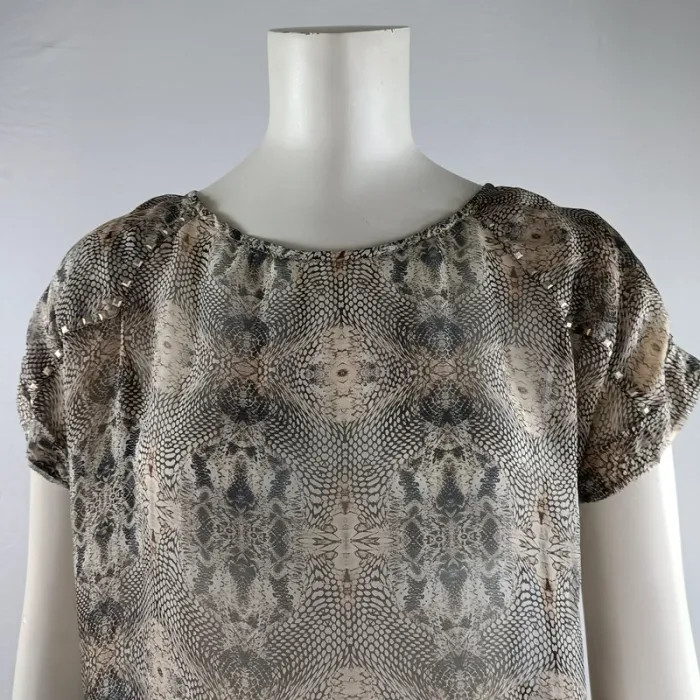 Top IKKS imprimé python soie et polyester, manches courtes cloutées, taille S A1205 - photo numéro 8
