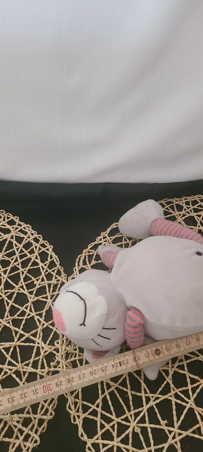 Doudou chat gris rose rayé CMI - photo numéro 3