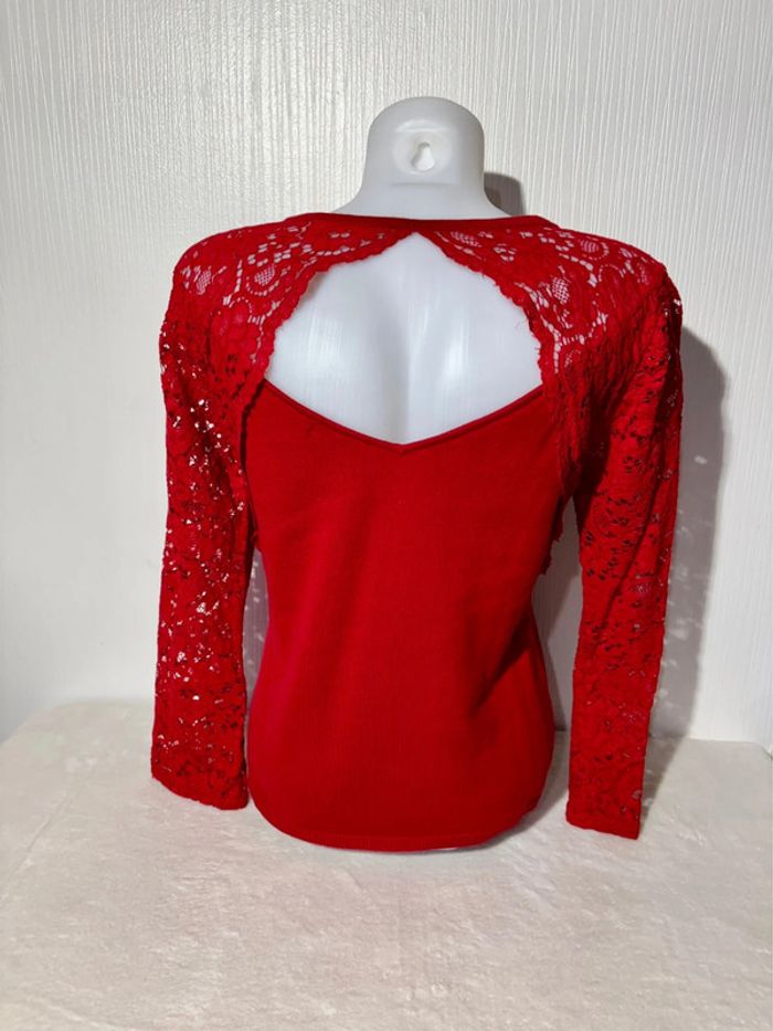 Pull rouge dentelle dos nue Camaïeu- Taille S/M - photo numéro 3