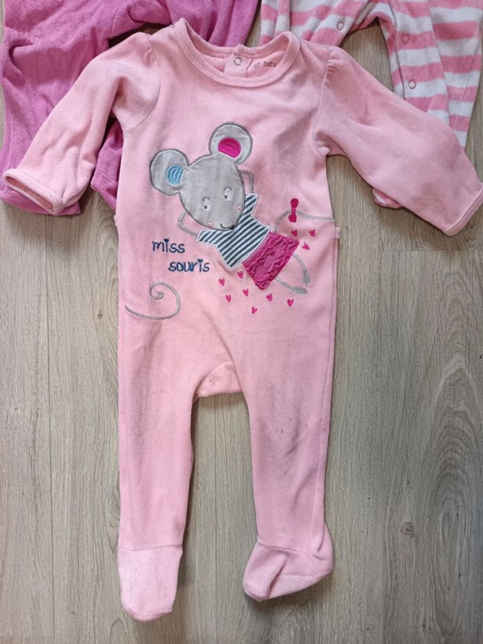 Lot pyjamas velours 1 pièce roses fille 12 mois - photo numéro 2