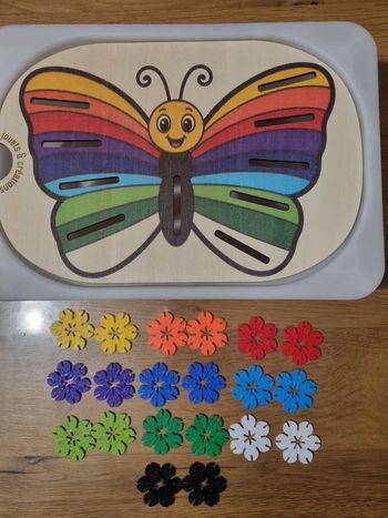Petit insert pour bac Trofast ikea " Grand papillon coloré " avec jetons arc en ciel 