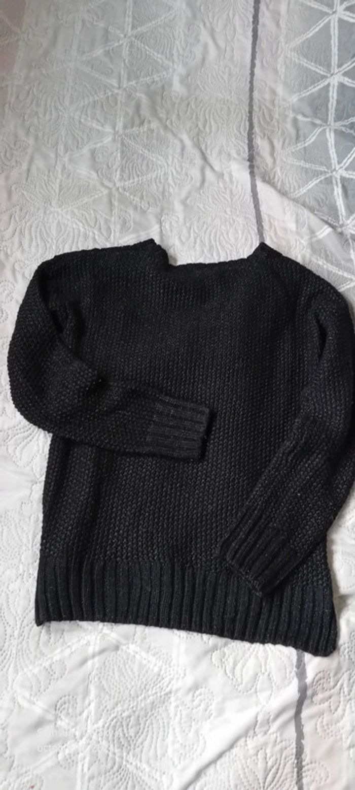 Pull long de fête noir fil métallisé avec torsades fille 12 ans kiabi - photo numéro 2