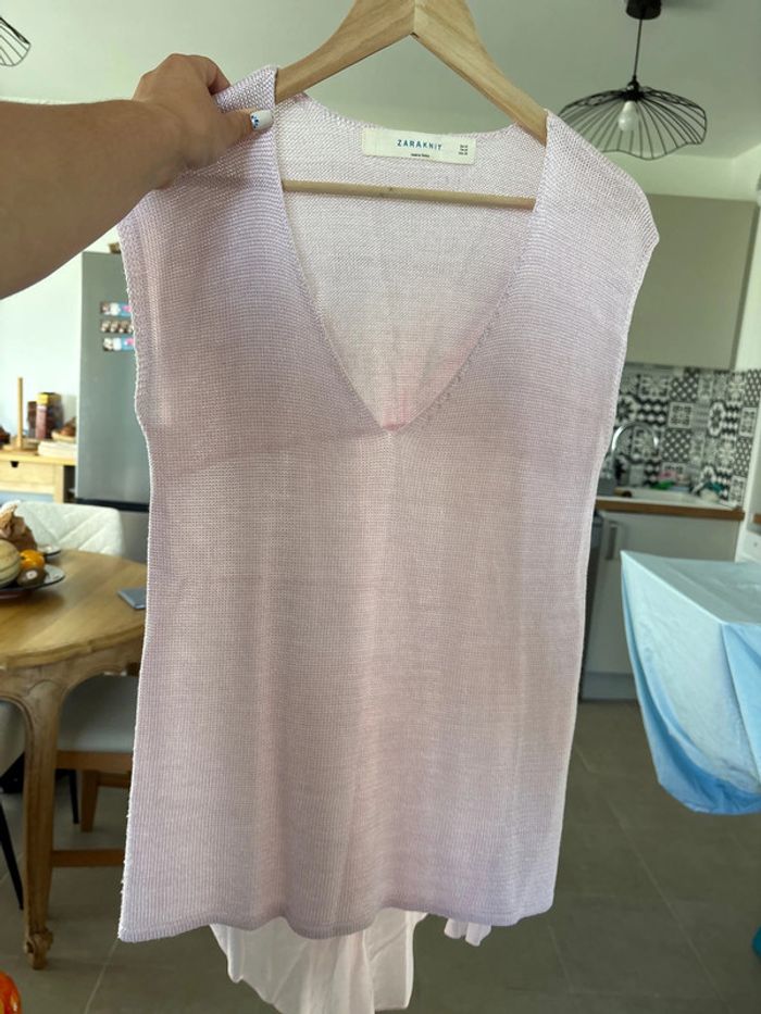 t-shirt rose pale zara knit taille M - photo numéro 4