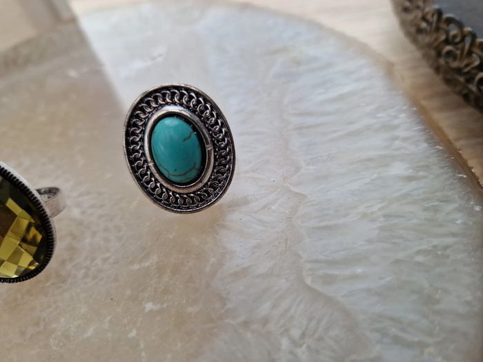 Lot 3 Bagues Réglables Argentées Turquoise Strass - photo numéro 5