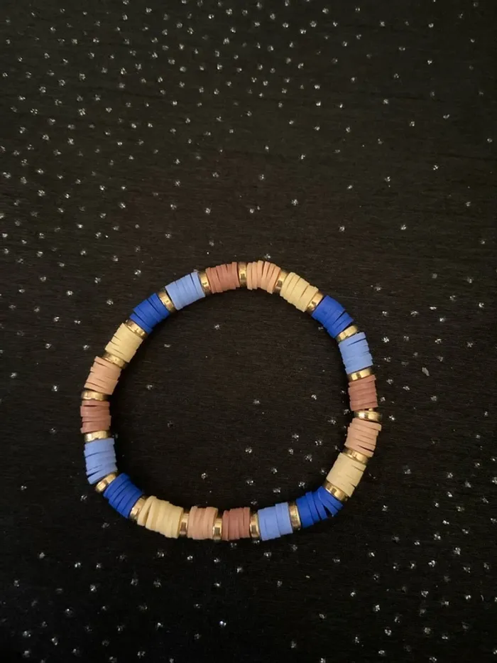 Bracelet heishi bleu marron - photo numéro 2