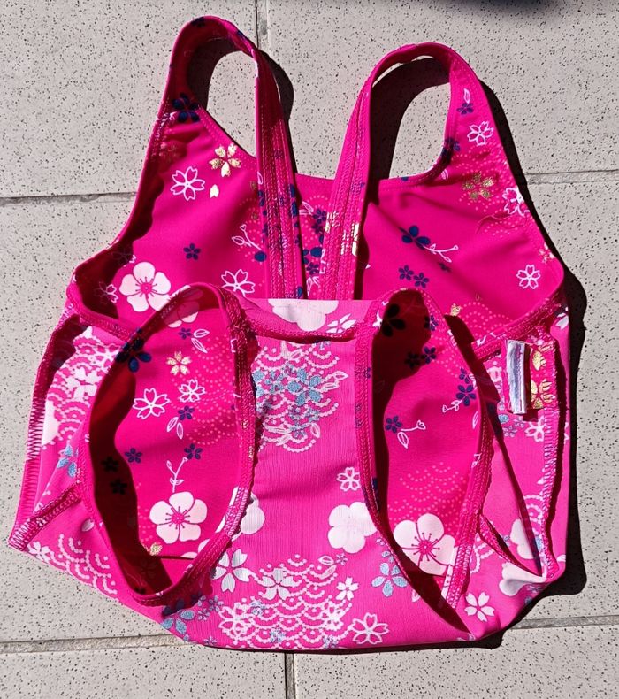 Maillot de bain 1 pièce Nabaiji fille rose imprimé fleurs 3-4 ans - photo numéro 7