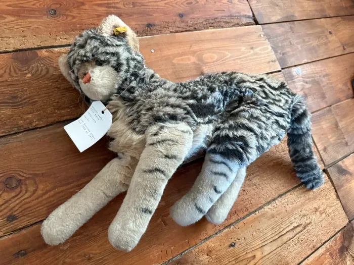 Peluche Chat Steiff ancienne Sigi Katze grand 35cm gris rayé 35cm 1976-79 vintage