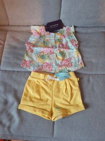 Ensemble taille 6 mois blouse Sergent Major et short Obaïbi neuf avec étiquettes