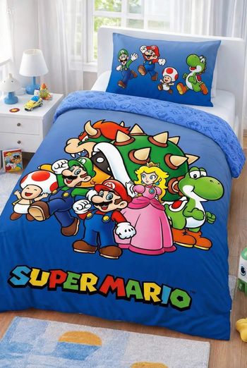 Parure de lit simple Super Mario - 1 housse de couette + 1 taie d'oreiller - Microfibre douce