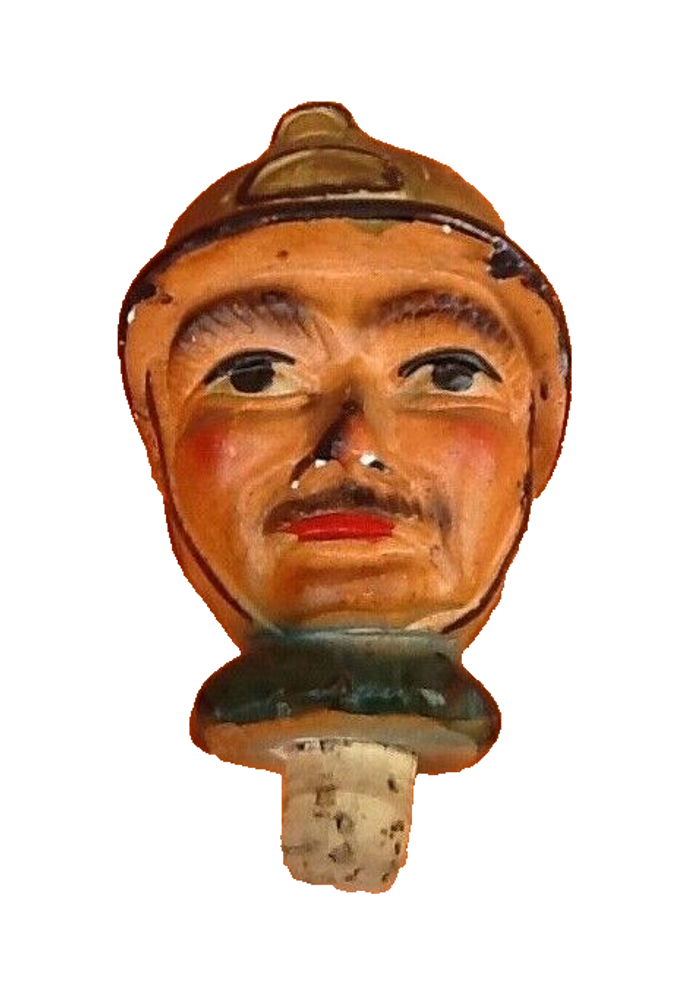 Années 1950 Bouchon Bouteille / Carafe Tête Soldat du Feu / Sapeur Pompier