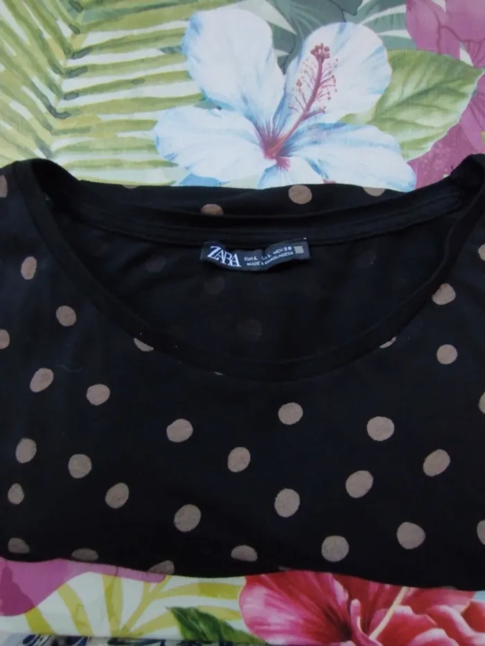 #tee shirt#noir#pois beige - photo numéro 4