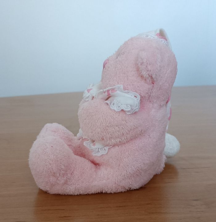 Peluche. Doudou ours rose avec un bonnet de nuit. TY. Baby girl. 17,5 cm - photo numéro 4