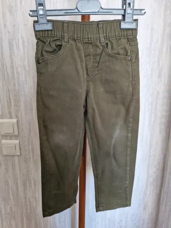 Pantalon enfant garçon 3 ans Tissaia vert kaki coton élasthanne