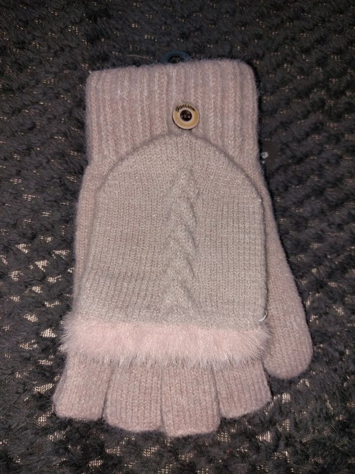 Mitaines/Gants rose/gris T.U Neuf - photo numéro 2