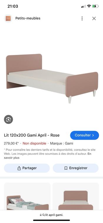 Lit April  90*190 +table de nuit +sommier