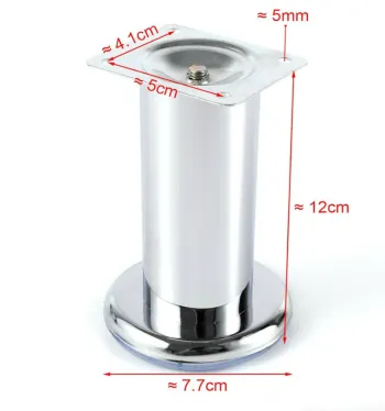 Pied de meuble en chrome – Hauteur 12 cm Base ronde Ø 7,7 cm Fixation 5 x 4,1 cm Neuf