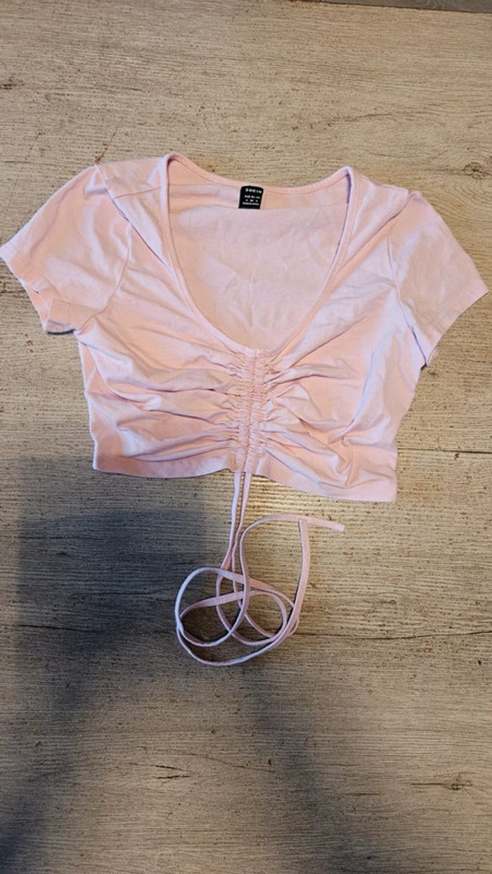 Top court règlable à manches courtes, rose clair, Shein, taille S/36, nickel - photo numéro 4