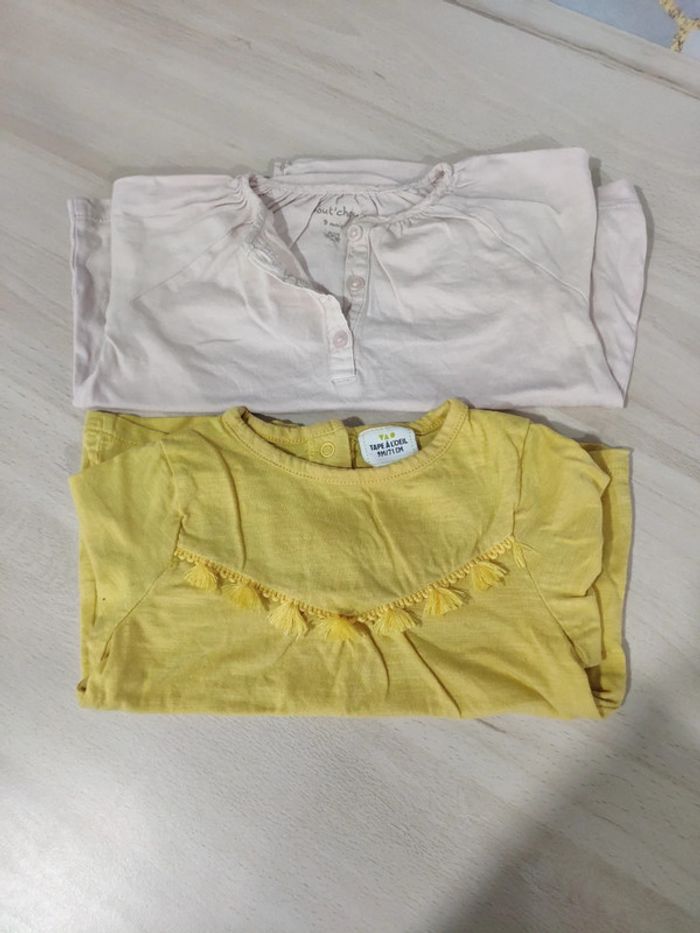 Lot de 2 t shirt manches longues unis rose et jaune 9 mois