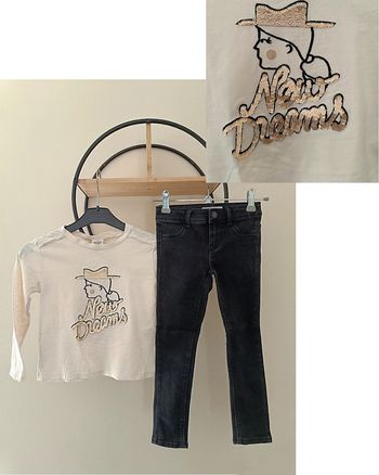 5 ans ensemble teeshirt tape a l'oeil et pantalon jean kiabi