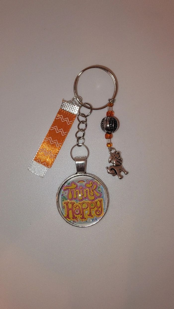 Cadeau pensées positives, porte clé message bijoux de sac " think happy "