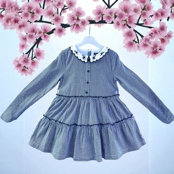 SERGENT MAJOR - ROBE FILLE CARREAUX VICHY, VOLANTS & COL BRODÉ DÉCOUPE VAGUES 7A
