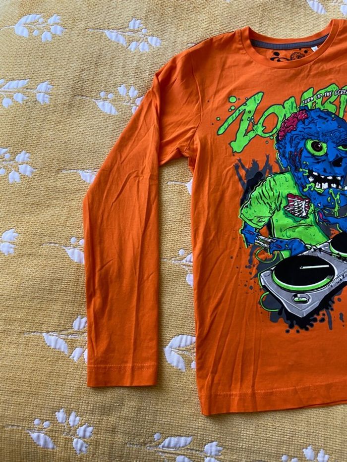Tee-shirts here&there orange manches longues, col rond, taille 12 ans neuf - photo numéro 5