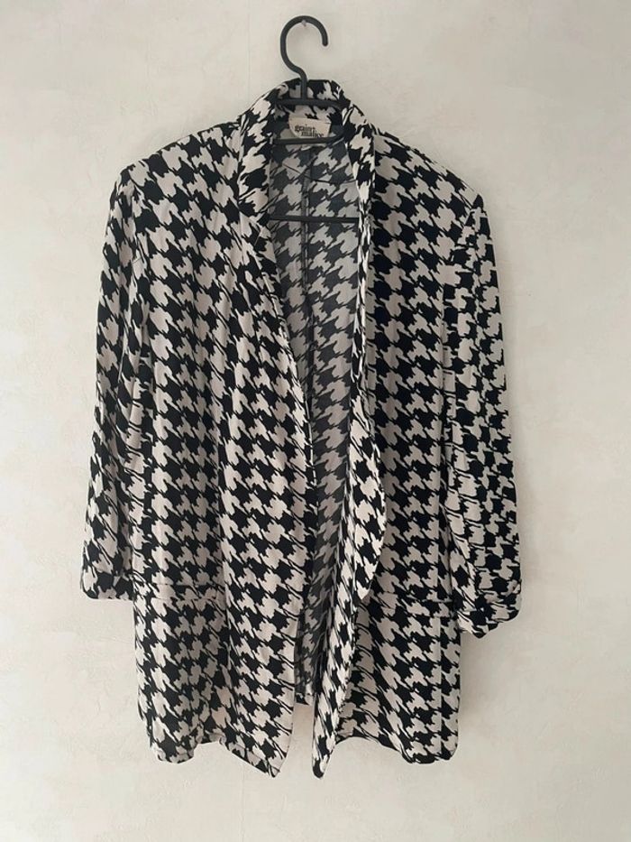 🤍 Joli Blazer Femme Grain de Malice - Motif Pied de Poule Noir & Blanc (Taille 42) 🖤 - photo numéro 2