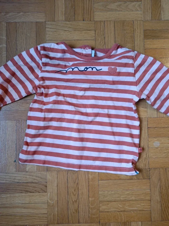 Tee shirt manches longues rose et orange rayé Cadet Rousselle 18mois