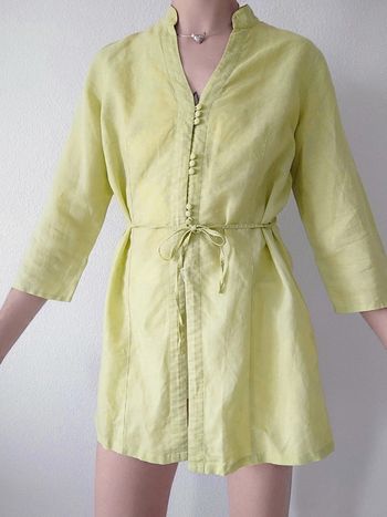Tunique en lin vert anis 3/4  / Camaïeu - 40/L à 42/XL