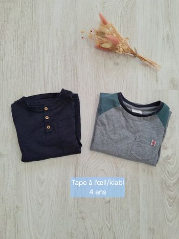 Lot/ensemble tee-shirt garçon bleu marine gris/vert kiabi/Tape à l’œil/TAO - 4 ans