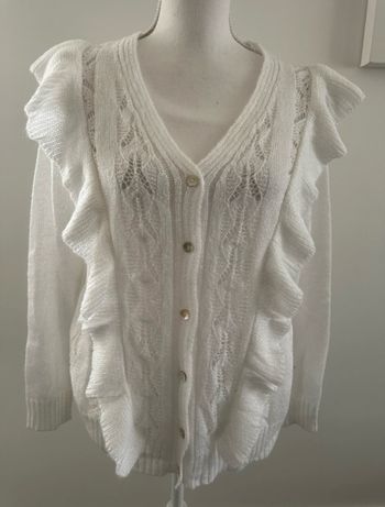 Cardigan maille ajourée et volants blanc Vintage T42/44 XL/XXL