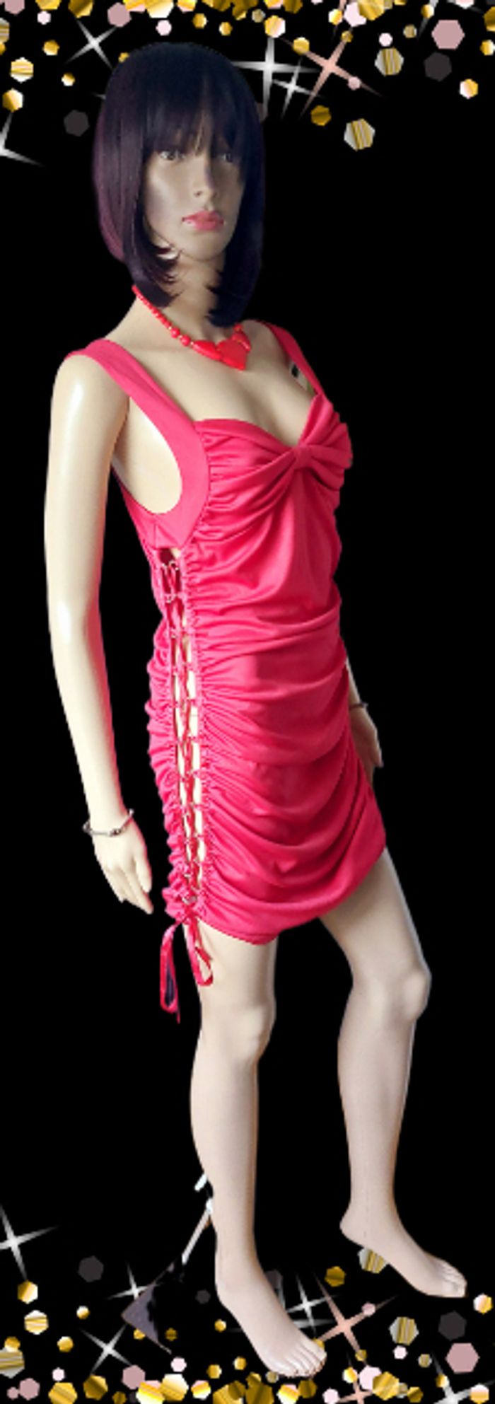 Robe moulante rouge satiné & lacés au look sexy / Taille 40 L