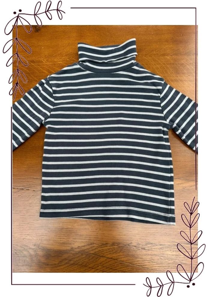 T-shirt manche longue col roulé Okaidi 5 ans rayé bleu marine et blanc - photo numéro 4