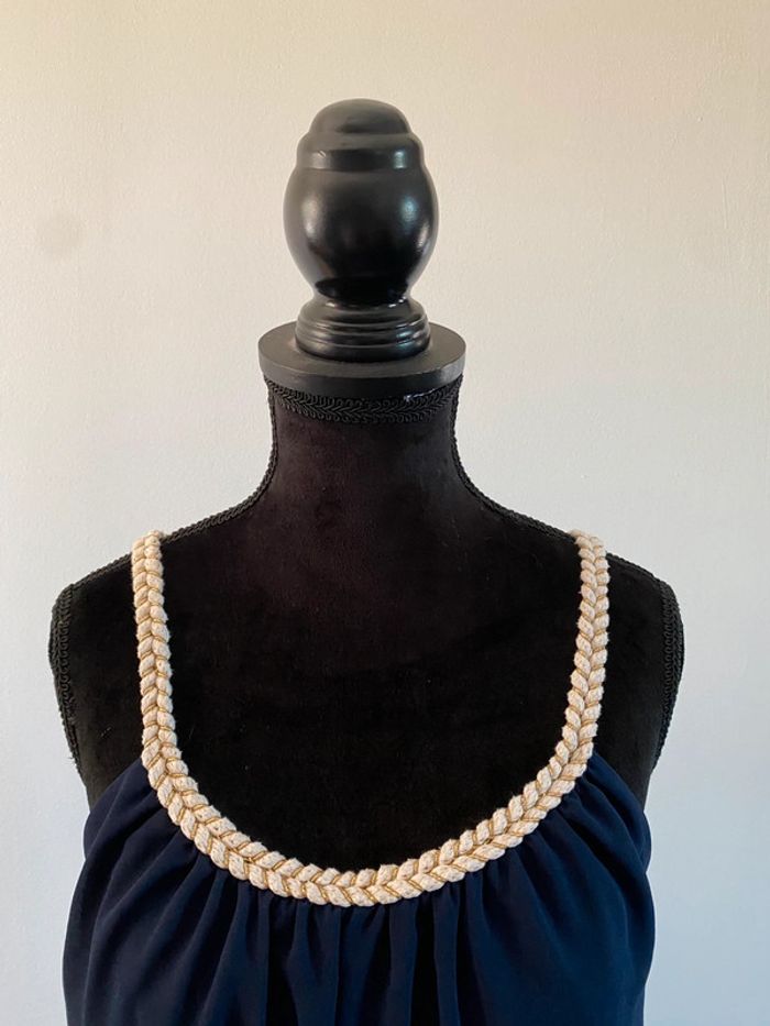 Robe été Made in France fluide marine dorée avec col tressé taille S / M - photo numéro 5