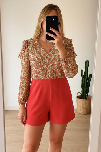 Combishort fleuri corail Nafnaf taille 38