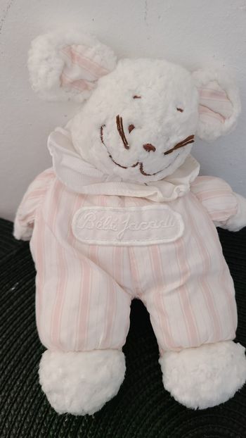 Doudou souris blanche rayé rose BEBE JACADI